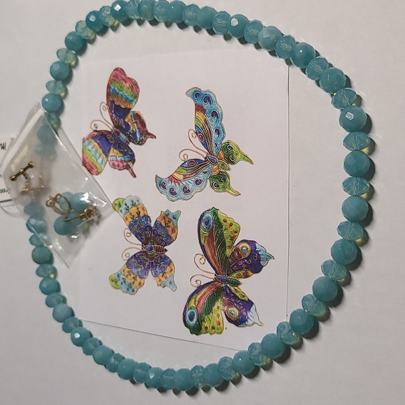 Necklace with Matching Earrings - Swarovski Aquamarine - Picture 3 of 4